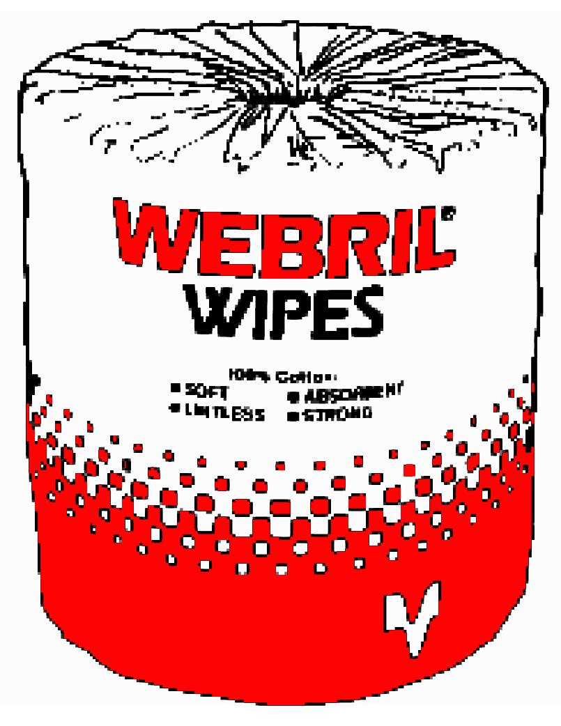 WEBRIL WIPES - ROLL OF 100 8" x 8" Lintless cotton
